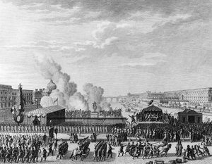 Revolución Francesa: Voluntarios en Pont Neuf en París, 22 de julio de Jean Louis II (after) Prieur