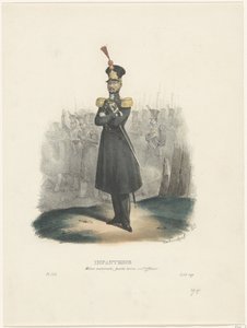 Oficial de la Milicia Nacional, 1829 Infantería / Milicia Nacional, desnudez de oficial (título sobre objeto) Trajes belgas: antiguos y modernos, militares, civiles y religiosos, 1830 (título de la serie)