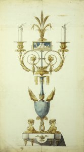 Diseño para un Candelabro de Bronce Dorado y Esmalte de Jean Louis the Younger Prieur