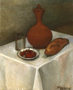 Naturaleza Muerta con Jarra de Barro, Pan y Fresas de Jean Marchand