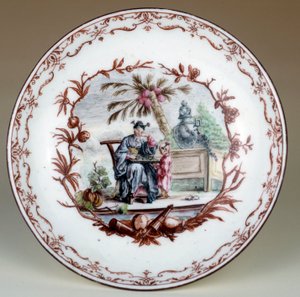 Plato de porcelana que representa una escena de ajedrez chino de Jean Michel Liotard