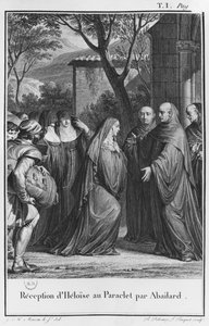 Abelardo dando la bienvenida a Eloísa en Paraclete, ilustración de 