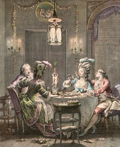 La cena gourmet - grabado por Isidore Stanislas Helman (1743-1809) 1781 después de Moreau, Jean Michel el Joven (1741-1814)