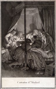 Castración de Pierre Abélard o Pierre Abailard, filósofo y teólogo francés (1079-1142). grabado por Moreau.