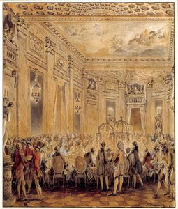 Fiesta dada por Jeanne Becu, condesa de Barry, en el castillo de Louveciennes el 2 de septiembre de 1771 de Jean Michel the Younger Moreau