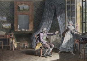 Últimas palabras de Jean Jacques Rousseau (1712-1778), escritor ginebrino de habla inglesa. Grabado de finales del siglo XVIII, después de Moreau le Jeune de Jean Michel the Younger Moreau