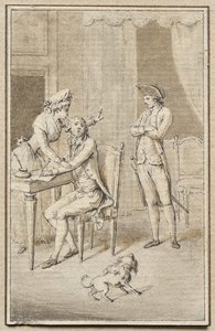 Tres figuras con un perro de Jean Michel the Younger Moreau