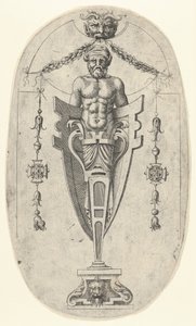 Figura terminal masculina, torso con barba y turbante en un pedestal de medio cuerpo, ca. 1543 de Jean Mignon