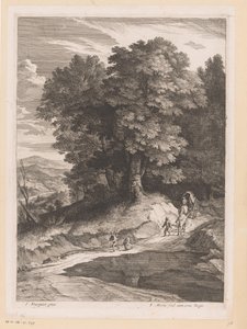 Paisaje con viajeros con un carro en un camino Paisajes con árboles altos (título de la serie) de Jean Morin