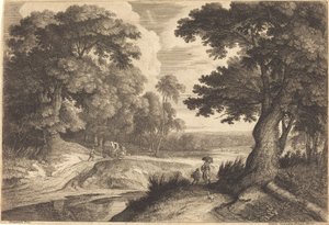 Borde de un Bosque con Campesinos yendo al Mercado de Jean Morin, after Jacques Fouquières