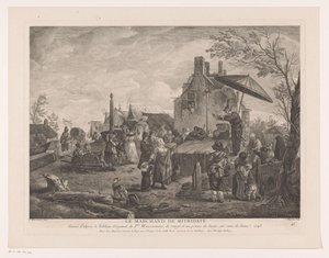 teatro del pueblo Le Marchand de Mitridate (título sobre objeto) Impresiones de pinturas de Philips Wouwerman (título de la serie) Oeuvres de Ph.pe Wouwermans Hollandois (título de la serie) de Jean Moyreau