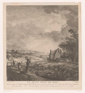 Paisaje con una casa a lo largo de un camino sobre un puente Le petit pont de bois (título sobre objeto) Impresiones de pinturas de Philips Wouwerman (título de la serie) Oeuvres de Ph.pe Wouwermans Hollandois (título de la serie)