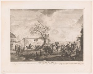 Signo de anillo en una posada de pueblo Cours de la bague (título sobre objeto) Impresiones de pinturas de Philips Wouwerman (título de la serie) Oeuvres de Ph.pe Wouwermans Hollandois (título de la serie) de Jean Moyreau