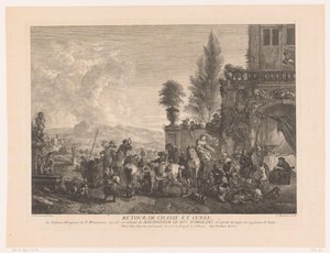 Partido de caza que regresa Devolver el chasse et curée (título sobre el objeto) Impresiones de pinturas de Philips Wouwerman (título de la serie) Oeuvres de Ph.pe Wouwermans Hollandois (título de la serie) de Jean Moyreau
