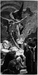 La transfiguración de Santa Genoveva. Grabado después del fresco de Jean Paul Laurens (1838-1921) en el Panteón de París. En El Mundo Ilustre n°1312 del 20 de mayo