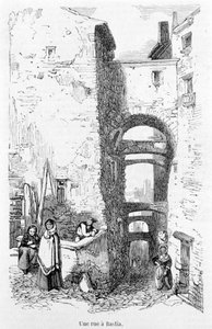 Una calle de Bastia. Córcega. Grabado de Laurens de Jean Paul Laurens