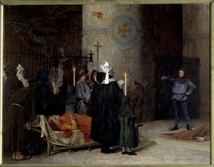 Funeral de Guillermo el Conquistador (1027-1087), Rey de Inglaterra de 1066 a 1087 (1087), en la Abadía aux Hommes de Caen. Un hombre llamado Asselin interrumpe la ceremonia