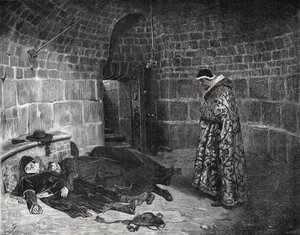 Venganza del Papa Urbano VI (1318-1389) - La venganza del Papa Urbano VI (tortura y desaparición de sus propios cardenales) - grabado por Laurens