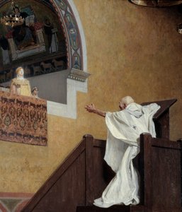 San Juan Crisóstomo (349-407) y la Emperatriz Eudoxia (? 404). El Patriarca culpa a la Emperatriz Occidental Eudoxia (Eudoxia Aelia) y la culpa por su lujo y amor al boato. (detalle) de Jean Paul Laurens