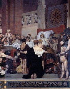 La muerte de Santa Genoveva, Patrona de la Ciudad de París. Pintura mural de Jean Paul Laurens (1838-1921) París, Panteón