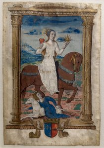 La caridad y la envidia. Les rondeaux des vertus, después de 1515 (Pergamino pintado e iluminado) de Jean Pichore
