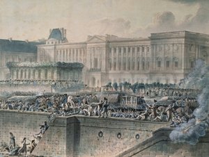 La llegada de Luis XVI (1754-93) frente al Louvre, 17 de julio de 1789 de Jean Pierre Houel