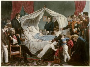 La muerte de Napoleón, 5/05/1821 en Santa Elena. Litografía de Jean Pierre Marie Jazet (1788-1871) después de la pintura de Charles Auguste Steuben (1788-1856) Malmaison. Museo del Castillo