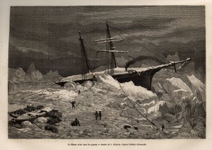 El barco alemán La Hansa atrapado en el hielo. Grabado después del dibujo de J. Moynet, ilustrando el viaje de los barcos La de Jean Pierre Moynet