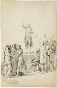 Estudio para El juramento de la pista de tenis: Bailly de pie sobre la mesa, pidiendo el voto de Jean Pierre Norblin de La Gourdaine