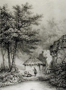 Cabaña de Jean-Jacques Rousseau (1712-78) en Ermenonville, 1842 de Jean Pierre after Thenot