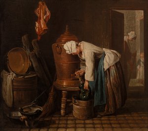 Mujer sacando agua de una urna de agua (La urna de agua) de Jean Baptiste Simeon Chardin
