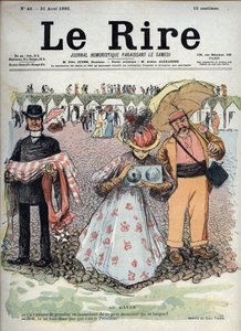 En El Havre - En la playa de El Havre, una mujer apunta su cámara hacia el mar. Un hombre a su lado, con un parasol en la mano, le pregunta si realmente quiere tomar una foto del hombre gordo que se está bañando en el mar. La mujer responde que tal vez no  de Jean Veber