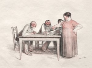 La copa de vino (litografía en color) de Jean Veber