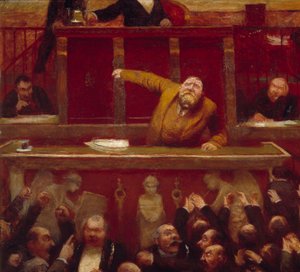 El diputado socialista Jean Jaurès (1859-1914) en la galería de la Cámara de Diputados (detalle) de Jean Veber