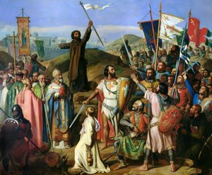 La procesión descalza de los Cruzados alrededor de las murallas de la ciudad de Jerusalén, 14 de julio de 1099 de Jean Victor Schnetz