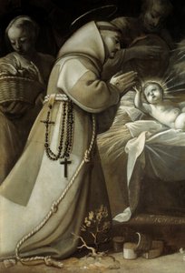 Adoración de los pastores Un monje rezando ante el niño Jesús. Pintura de Jean de Saint Igny de Jean de Saint Igny