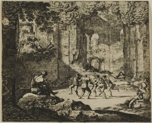 Danza de los pastores en ruinas antiguas de Jean le Pautre