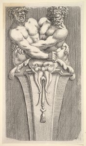 Diseño para un término con dos figuras báquicas, de: Curieuses recherches de plusieurs beaus ..., 1645