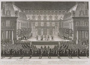 Ópera Alceste de Jean-Baptiste Lully representada en el patio de mármol del Palacio de Versalles