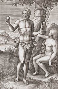 Adán y Eva en el Jardín del Edén. (imprimir) de Jean or Johann Sadeler