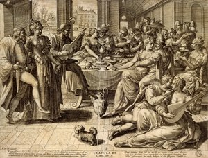 Cena de Jan Sadeler I (1550-1600), grabado de Jean or Johann Sadeler