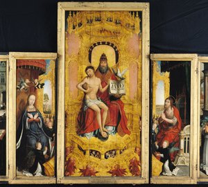 Políptico de la Glorificación de la Santísima Trinidad, panel central que representa la Trinidad, la Virgen y San Juan Bautista, c.1509-16