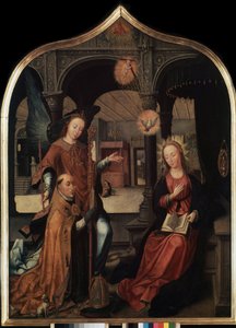""representación de la anunciación con el santo patrón Guillaume de Bruselas"" Panel central del tríptico de la anunciación (La anunciación). Pintura sobre madera de Jean Bellegambe el Viejo (1470-1534) San Petersburgo, Museo del Hermitage de Jean the Elder Bellegambe