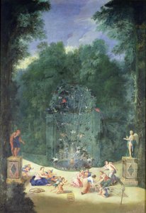 Los bosques de Versalles: Vista de la entrada al laberinto con pájaros, ninfas y querubines, 1688 de Jean the Younger Cotelle