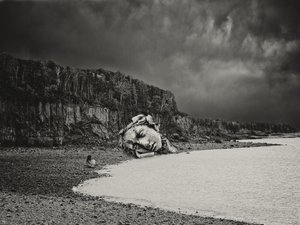 Cabeza de piedra caída