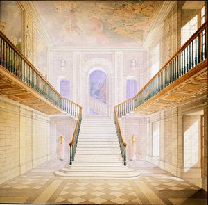 Diseño para una escalera en el Salón Pintado, Chatsworth de Jeffry Wyatville