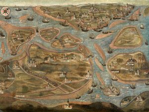Mapa de la zona de Zwin (óleo sobre lienzo) de Jehan de Hervy