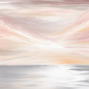 Tranquilo paisaje en tonos pastel con vistas al mar de Jenna Alheit