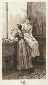Sin título (Dos chicas en una ventana) de Jennie Augusta Brownscombe