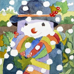 Muñeco de nieve en la nieve, 2011 (acuarela) de Jennifer Abbott